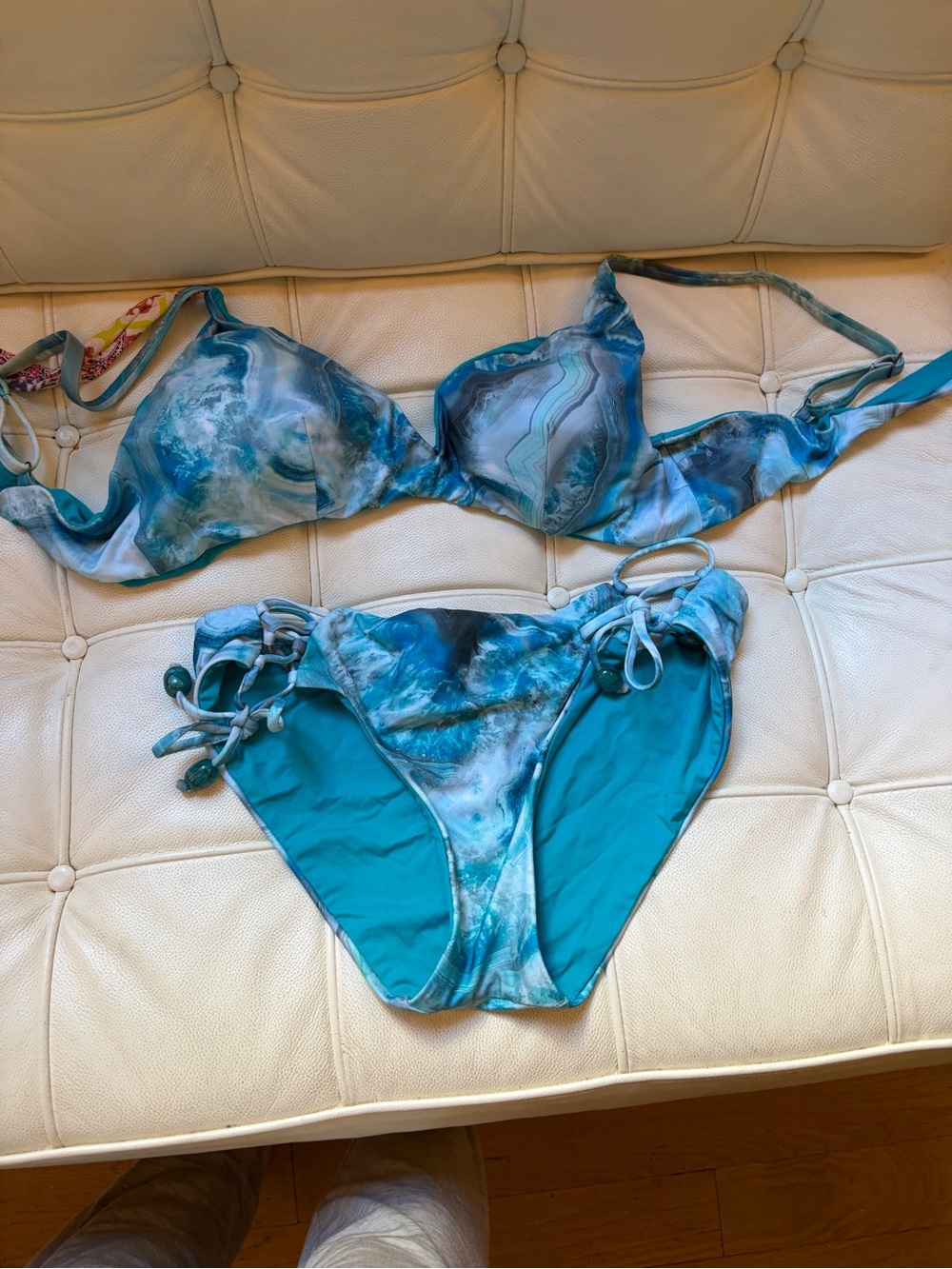 BECCA Teal Blue Marble Print Bikini